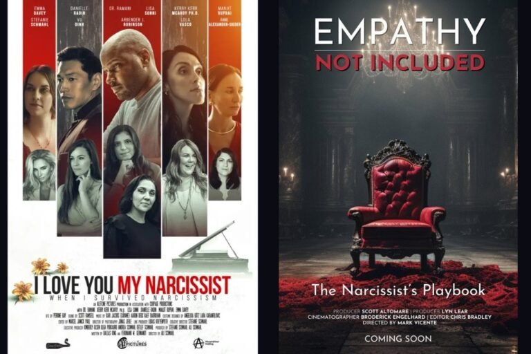 Posters of I Love You My Narcissist and The Narcissist's Playbook, side by side