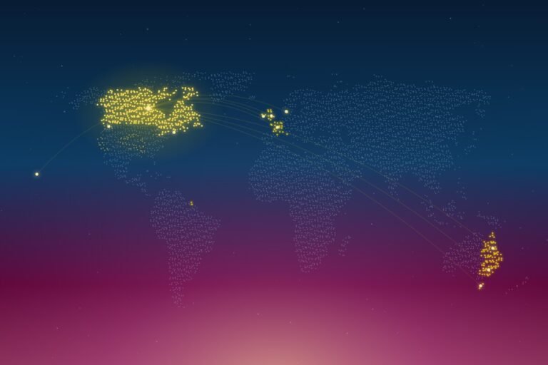 Constellation-style world map with gold points marking jurisdictions that have legislated against coercive control, Canada brightest